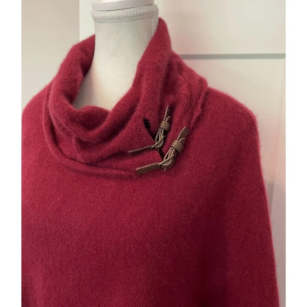 Tyler Boe Womens Cashmere PONCHO Cape SWEATER 3/4 Sleeve BURGUNDY Size L